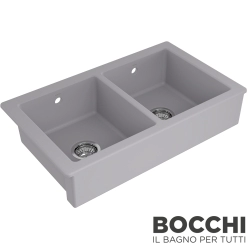 Bocchi - BOCCHI Sotto Çift Gözlü Tezgah Önü Seramik Eviye, 80 cm, Mat Gri, Mat Gri