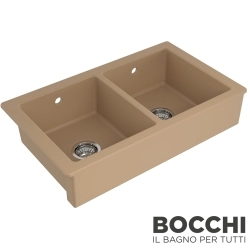 Bocchi - BOCCHI Sotto Çift Gözlü Tezgah Önü Seramik Eviye, 80 cm, Mat Kaşmir, Kaşmir
