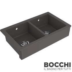 Bocchi - BOCCHI Sotto Çift Gözlü Tezgah Önü Seramik Eviye, 80 cm, Mat Antrasit, Antrasit