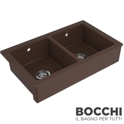 Bocchi - BOCCHI Sotto Çift Gözlü Tezgah Önü Seramik Eviye, 80 cm, Mat Kahve, Mat Kahve