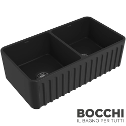 Bocchi - BOCCHI Lavello Desenli Çift Gözlü Seramik Eviye, 85 cm, Mat Siyah