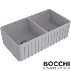 Bocchi - BOCCHI Lavello Desenli Çift Gözlü Seramik Eviye, 85 cm, Gri