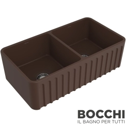 Bocchi - BOCCHI Lavello Desenli Çift Gözlü Seramik Eviye, 85 cm, Mat Kahve