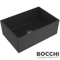 Bocchi - BOCCHI Conptempo Step Rim Seramik Eviye, 70 cm, Parlak Siyah, Parlak Siyah