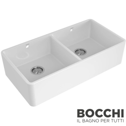Bocchi - BOCCHI Lavello Çift Gözlü Seramik Eviye, 90 cm, Parlak Beyaz
