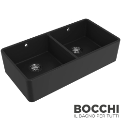 Bocchi - BOCCHI Lavello Çift Gözlü Seramik Eviye, 90 cm, Mat Siyah