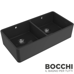 Bocchi - BOCCHI Lavello Çift Gözlü Seramik Eviye, 90 cm, Parlak Siyah