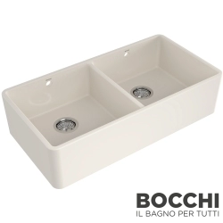 Bocchi - BOCCHI Lavello Çift Gözlü Seramik Eviye, 90 cm, Bisküvi