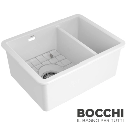 Bocchi - BOCCHI Sotto Çift Gözlü Seramik Eviye, 55 cm, Parlak Beyaz