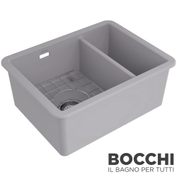 Bocchi - BOCCHI Sotto Çift Gözlü Seramik Eviye, 55 cm, Mat Gri, Mat Gri