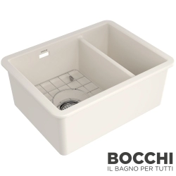 Bocchi - BOCCHI Sotto Çift Gözlü Seramik Eviye, 55 cm, Parlak Bisküvi, Bisküvi