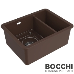 Bocchi - BOCCHI Sotto Çift Gözlü Seramik Eviye, 55 cm, Mat Kahve, Mat Kahve