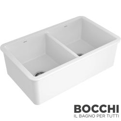 Bocchi - BOCCHI Sotto Çift Gözlü Seramik Eviye, 85 cm, Parlak Beyaz