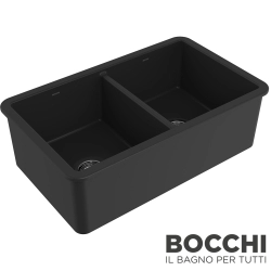 Bocchi - BOCCHI Sotto Çift Gözlü Seramik Eviye, 85 cm, Mat Siyah, Mat Siyah