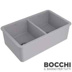 Bocchi - BOCCHI Sotto Çift Gözlü Seramik Eviye, 85 cm, Mat Gri, Mat Gri