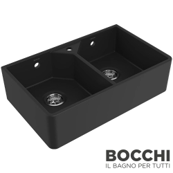 Bocchi - BOCCHI Lavello Çift Gözlü Batarya Banklı Seramik Eviye, 80 cm, Mat Siyah