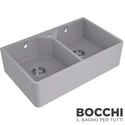Bocchi - BOCCHI Lavello Çift Gözlü Batarya Banklı Seramik Eviye, 80 cm, Mat Gri