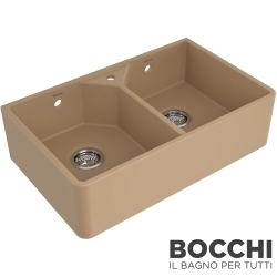 Bocchi - BOCCHI Lavello Çift Gözlü Batarya Banklı Seramik Eviye, 80 cm, Kaşmir