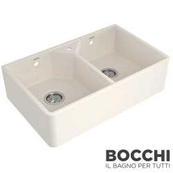 Bocchi - BOCCHI Lavello Çift Gözlü Batarya Banklı Seramik Eviye, 80 cm, Bisküvi