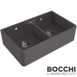 Bocchi - BOCCHI Lavello Çift Gözlü Batarya Banklı Seramik Eviye, 80 cm, Antrasit