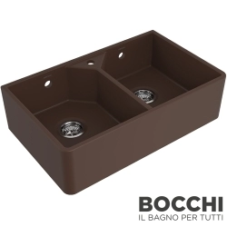 Bocchi - BOCCHI Lavello Çift Gözlü Batarya Banklı Seramik Eviye, 80 cm, Mat Kahve