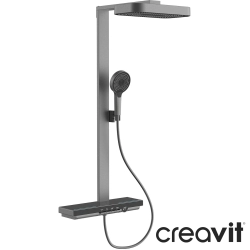Creavit - Creavit Luma Duvara Monte Termostatik Banyo Bataryalı Çok Fonksiyonlu Duş Kolonu, Gun Grey