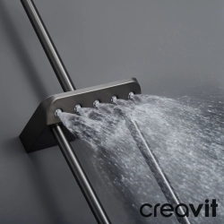 Creavit - Creavit Piano Duvara Monte Termostatik Banyo Bataryalı Çok Fonksiyonlu Duş Kolonu, Gun Grey