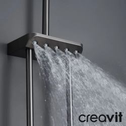 Creavit - Creavit Piano Duvara Monte Termostatik Banyo Bataryalı Çok Fonksiyonlu Duş Kolonu, Gun Grey