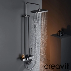 Creavit - Creavit Piano Duvara Monte Termostatik Banyo Bataryalı Çok Fonksiyonlu Duş Kolonu, Gun Grey