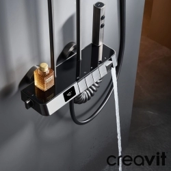 Creavit - Creavit Piano Duvara Monte Termostatik Banyo Bataryalı Çok Fonksiyonlu Duş Kolonu, Gun Grey