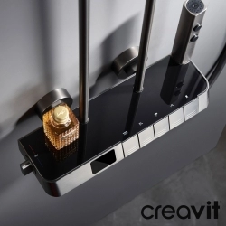Creavit - Creavit Piano Duvara Monte Termostatik Banyo Bataryalı Çok Fonksiyonlu Duş Kolonu, Gun Grey