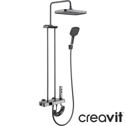Creavit - Creavit Piano Duvara Monte Termostatik Banyo Bataryalı Çok Fonksiyonlu Duş Kolonu, Gun Grey