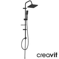 Creavit - Creavit Rainfall Kare Duş Başlıklı Duvara Monte Duş Kolonu, Siyah-Siyah