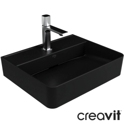 Creavit - Creavit Ruby Recto Tezgah Üstü Kare Lavabo, 50 cm, Mat Siyah