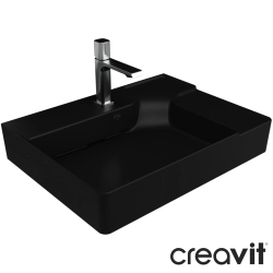 Creavit - Creavit Ruby Flow Tezgah Üstü Kare Lavabo, 60 cm, Mat Siyah