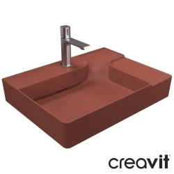 Creavit - Creavit Ruby Flow Mezopotamya Tezgah Üstü Kare Lavabo, 60 cm, Terrakota