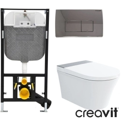 Creavit - Creavit WQ Plus Rim-Off Kanalsız Akıllı Klozet, Yavaş Kapanır Klozet Kapağı, Gömme Rezervuar ve Kumanda Paneli Seti