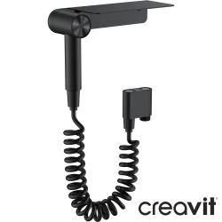 Creavit - Creavit Ara Musluklu/Etajerli Taharet Spreyi Seti, Mat Siyah (Manyetik Askı Sistemi)