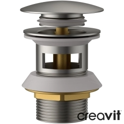 Creavit - Creavit Pop-up Bas Aç-Kapa Lavabo Süzgeçi, Fırçalı Nikel (Taşma Delikli)
