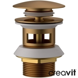 Creavit - Creavit Pop-up Bas Aç-Kapa Lavabo Süzgeçi, Fırçalı Bakır (Taşma Delikli)