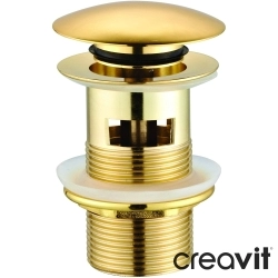 Creavit - Creavit Pop-up Bas Aç-Kapa Lavabo Süzgeçi, Altın (Taşma Delikli)