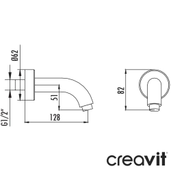 Creavit - Creavit Duvardan Tepe Duşu Dirseği, 128 mm (Kısa)