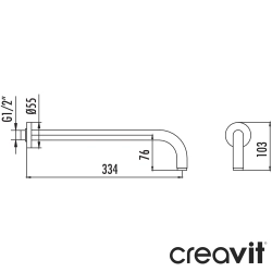 Creavit - Creavit Duvardan Tepe Duşu Dirseği, 334 mm, Gun Grey