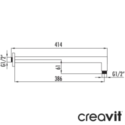 Creavit - Creavit Duvardan 90 Derece Açılı Tepe Duşu Dirseği, 386 mm