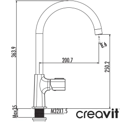 Creavit - Creavit Alfa Kuğu Borulu Eviye Bataryası, Mat Siyah