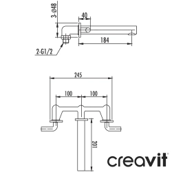 Creavit - Creavit Azure 3 Delikli Duvardan Ankastre Lavabo Bataryası