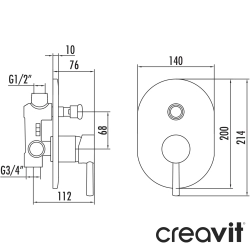 Creavit - Creavit Ankastre Banyo Bataryası, 2 Yollu