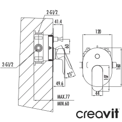 Creavit - Creavit Ankastre Banyo Bataryası, 2 Yollu, Mat Siyah (Sıva Üstü Grubu)