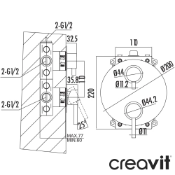 Creavit - Creavit Ankastre Banyo Bataryası, 3 Yollu (Sıva Üstü Grubu)