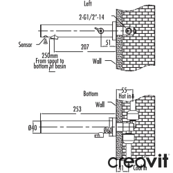 Creavit - Creavit Line-D Duvardan Ankastre Fotoselli Lavabo Bataryası (Çift Su Girişli - Pilli)